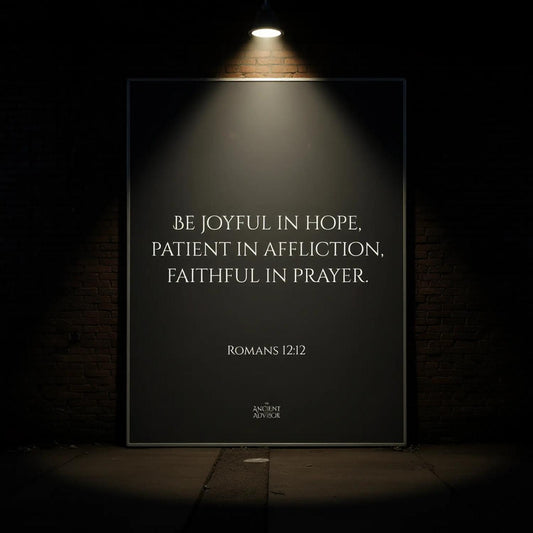 Be joyful in hope, patient in affliction, faithful in prayer. – Inspirational Bible verse poster
