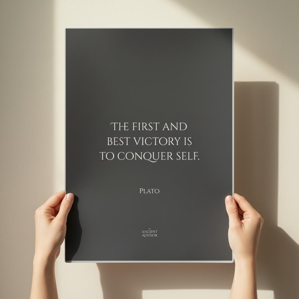 The first and best victory is to conquer self - Inspirational quote Plato poster
