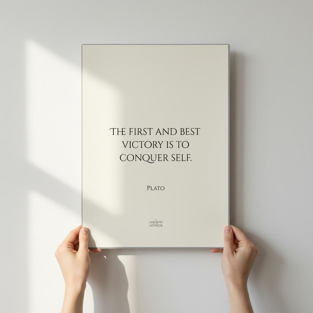 The first and best victory is to conquer self - Inspirational quote Plato poster