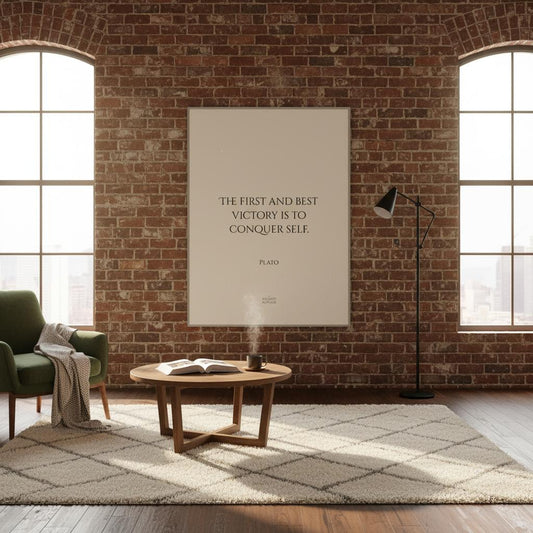 The first and best victory is to conquer self - Inspirational quote Plato poster
