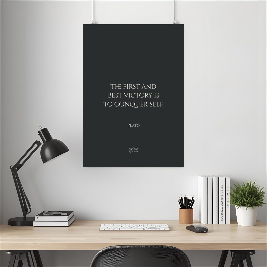 The first and best victory is to conquer self - Inspirational quote Plato poster