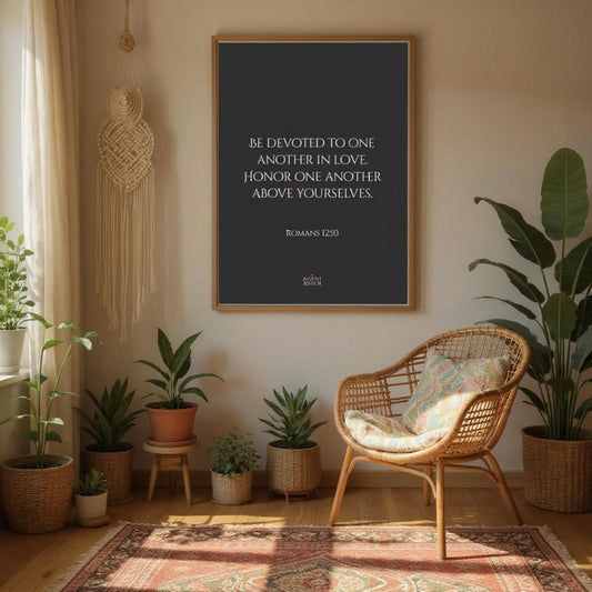 Be devoted to one another in love. Honor one another above yourselves. – Inspirational Bible verse poster
