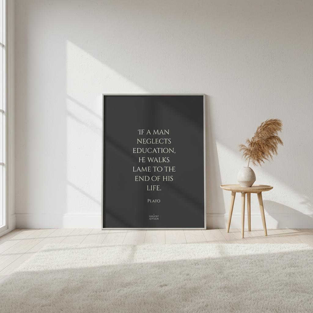 If a man neglects education he walks lame... Inspirational Plato poster